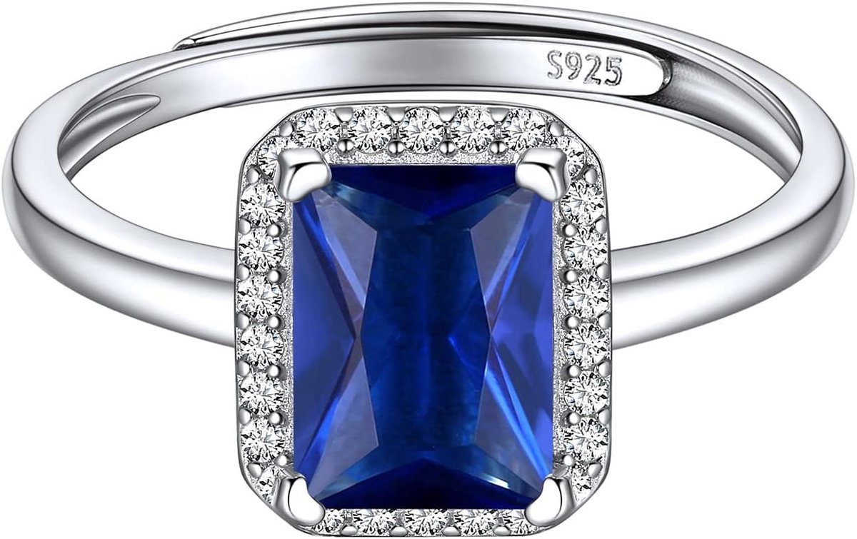 925 Sterling Zilver Gesimuleerde Geboortesteen Ringen Belofte Bruiloft Verstelbare Ring voor Vrouwen Vierkant/Rond/Hart/Traan Cut Edelsteen Verjaardag Sieraden (met Geschenkdoos),