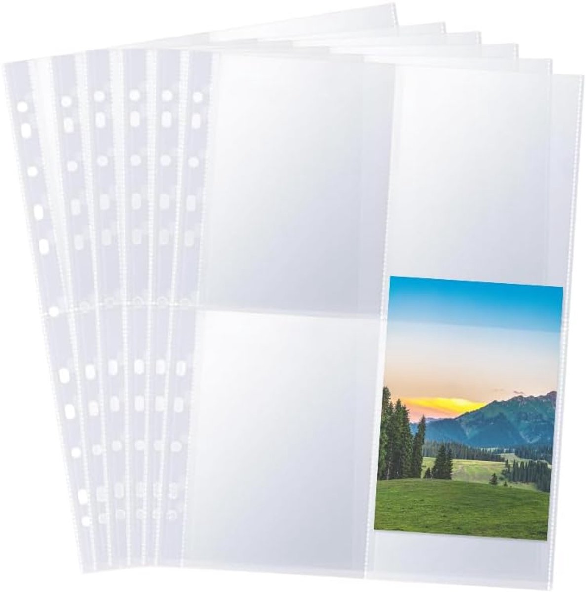 50 stuks 400 vakken A4 fotohoezen voor A4 2/3/4 ringband, transparante ansichtkaarthoezen met 4 vakken, dubbelzijdige 4 vakken foto-zijbescherming, voor fotoalbums, herdenkboeken