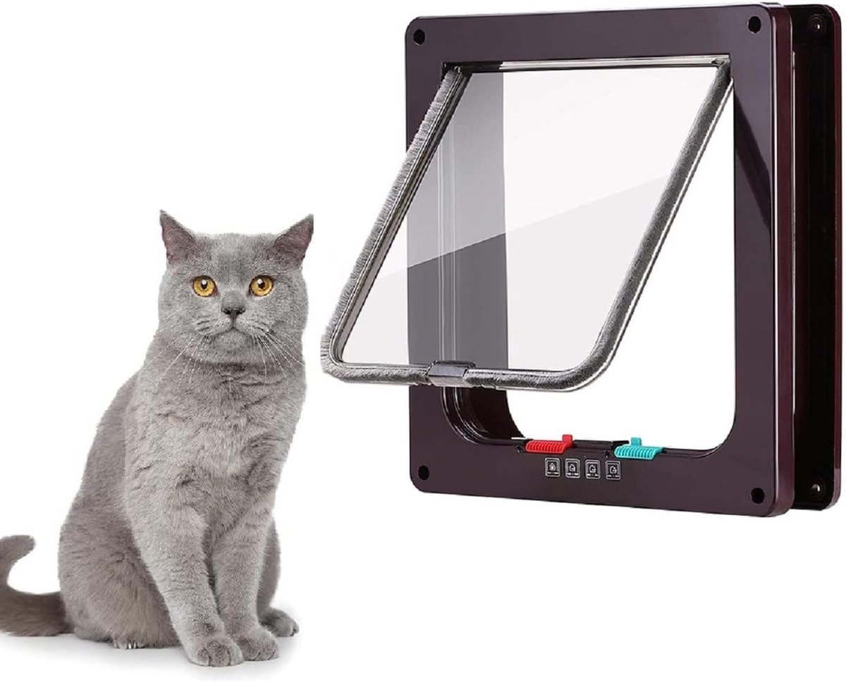 Deurhouder voor katten en honden, bestuurbare in- en uitgang, ABS-materiaal (bruin)