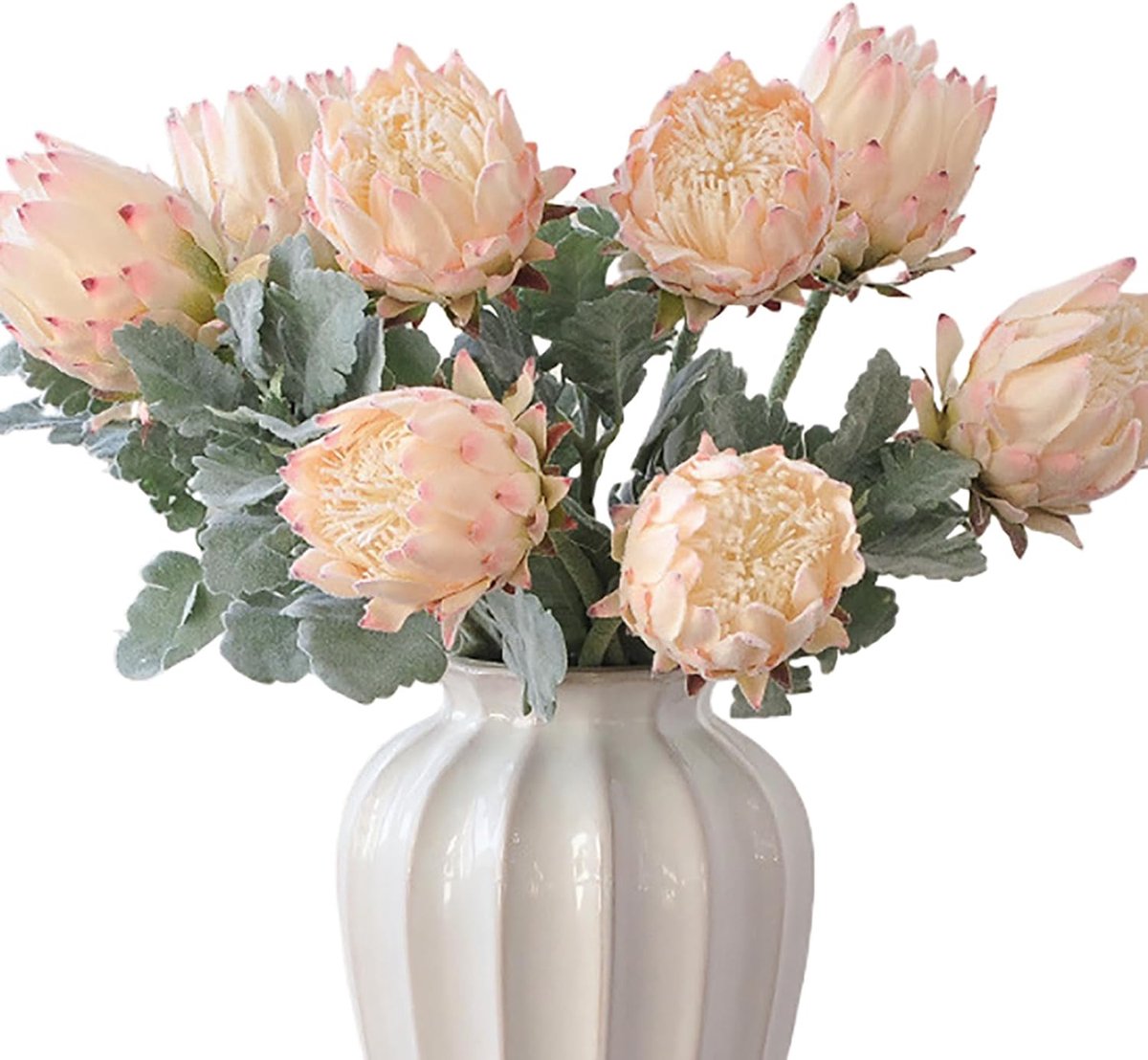 4-delig Kunstmatig Koning Protea Bloem Tropische Bloemen Boeket Lente Nep Protea Cynaroides Bloemstukken Zijde Bloem Boeket voor Bruiloft Tafel Middenstuk Decor