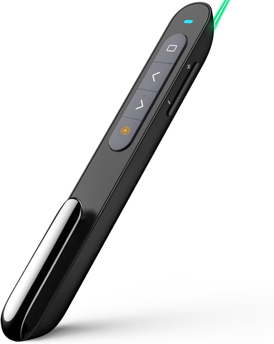 Oplaadbare Bluetooth Presentatie Clicker, Draadloze Presentator met Groen Aanwijspunt voor PowerPoint, 100m Bereik voor Docenten, macOS Compatibel