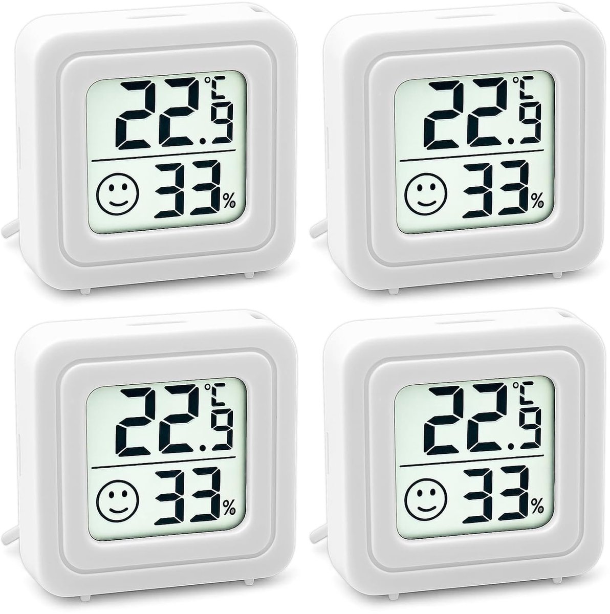 4 stuks thermometer hygrometer binnen met smiley-indicator | Luchtvochtigheidsmeter, digitale mini-lcd-kamerthermometer voor babykamer, binnen, kantoor, woonkamer (wit)