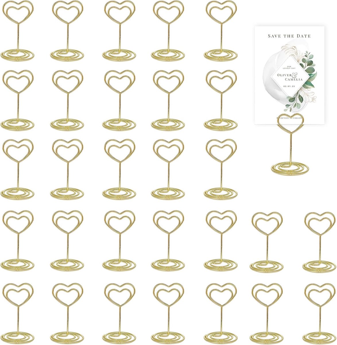 30 stuks naamhouders voor tafel, fotoklem, metaal, menuhouder, | Bruiloft, Goud, Tafelkaarthouder, Kaarthouder, Fotohouder, Tafel Menu, Memonaam, Kerstmis, Bruiloft, Restaurant-hart
