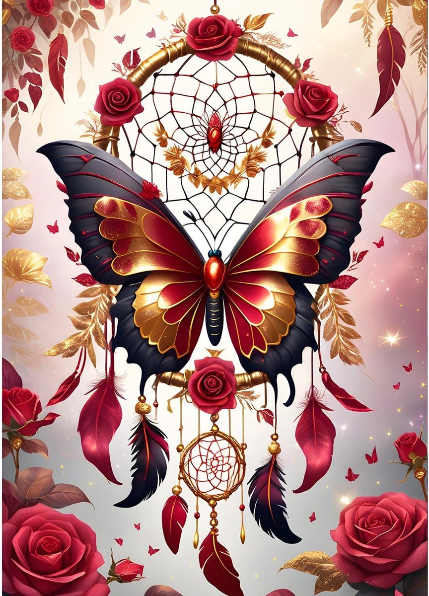 Dreamcatcher Diamond Painting kits voor volwassenen, 5D Butterfly Diamond Art Kits, DIY Ronde Full Drill Diamond Dots Bloemen Diamond Art met Painting Kits voor thuis, wanddecoratie 30 x 40 cm