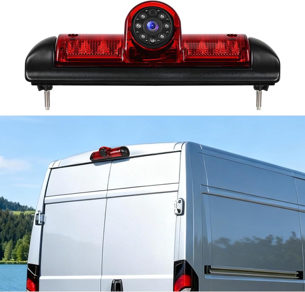 Achteruitrijcamera voor FIAT Ducato 3/Peugeot Boxer/Citroën Jumper 2006-2017, derde remlichtcamera met nachtzicht, P67, waterdicht, 140° kijkhoek, stabiele kabelverbinding, 720p