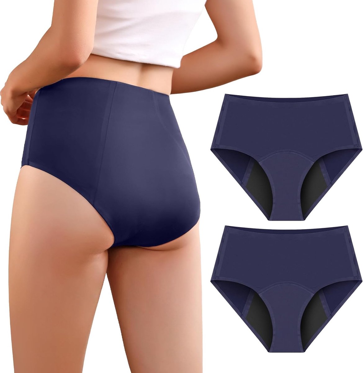 Incontinentieslips voor dames, met hoog absorptievermogen, menstruatie-ondergoed voor dag en nachtbescherming, hoog getailleerde beschermende menstruatieslips, 50 ml tot 100 ml, blauw, XXL