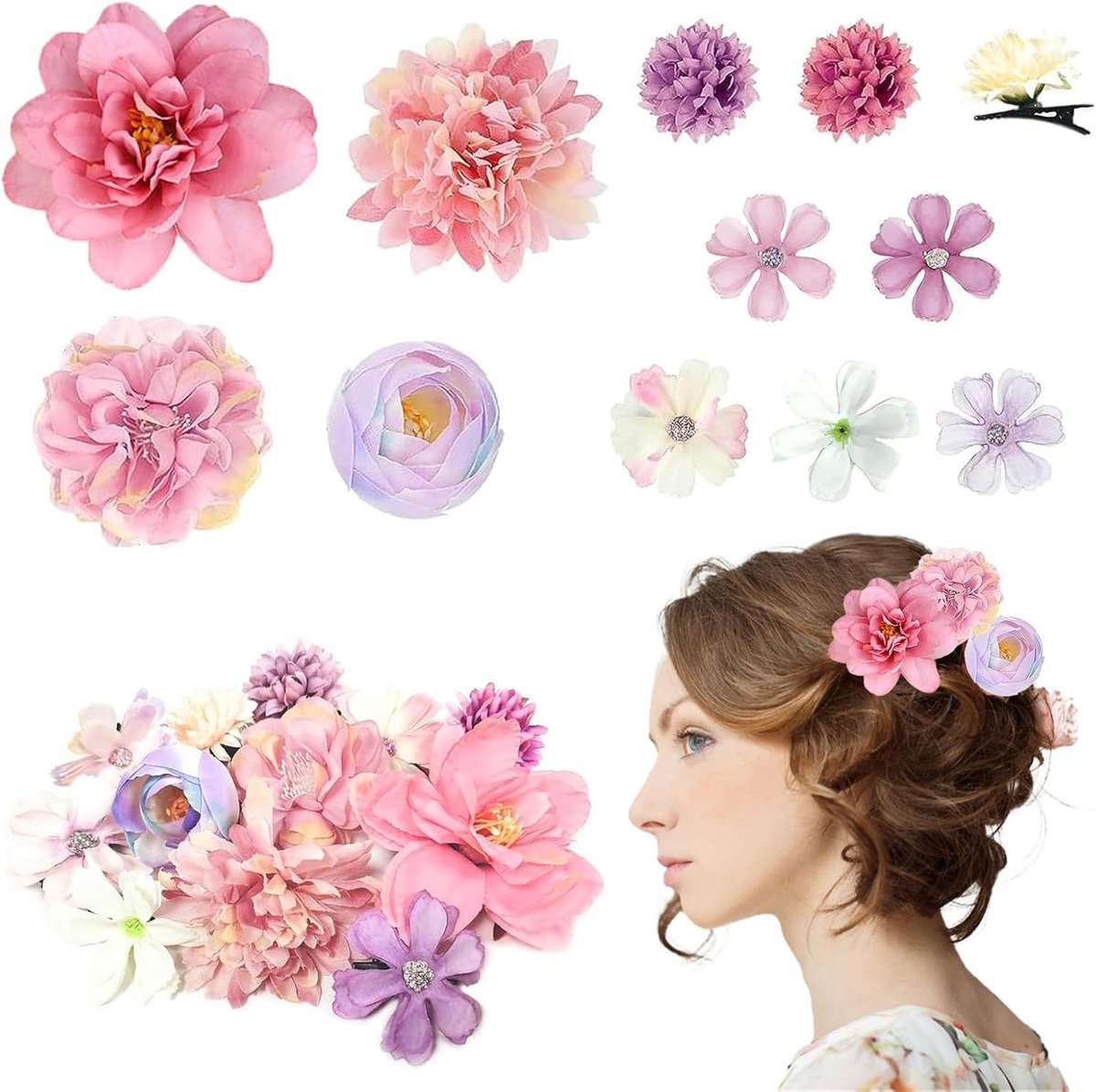 Bloemen-haarclip voor vrouwen en meisjes - haarspeld bloem haaraccessoires - hoogwaardige haarclip bloem voor vrouwen - perfect voor feest; bruiloft en meer (roze; paars)