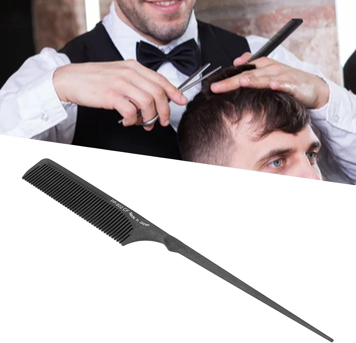 hittebestendige kapper-stylingkam, staartkam voor alle haartypes, zwart (PP-802)