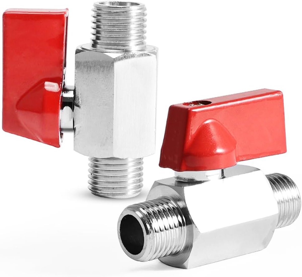 2 stuks inch kogelkranen, 1/4 AG x 1/4 AG kogelventielen, mini-kogelkraan, afsluitkraan, 1/4 BSP buitendraad, messing schakelaar met handvat, ballonkraanschakelaar