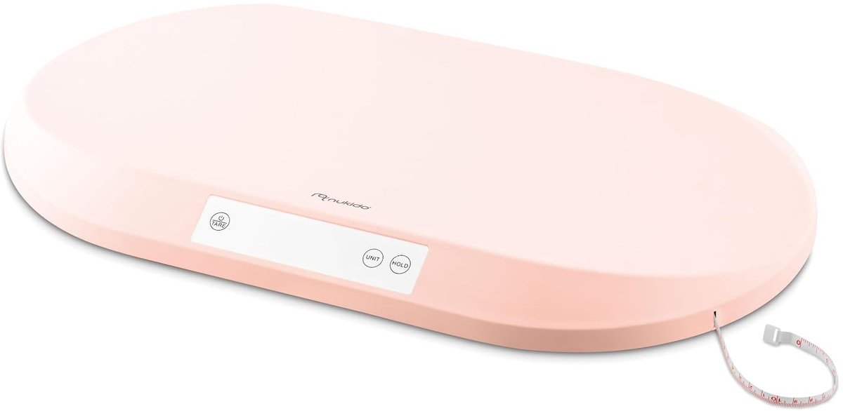 SnelShoppen - Babyweegschaal, Nauwkeurige Weegschaal voor Baby's tot 40 kg, 5g Precisie, Tare Hold Functie, Geïntegreerde Meetfunctie, Roze