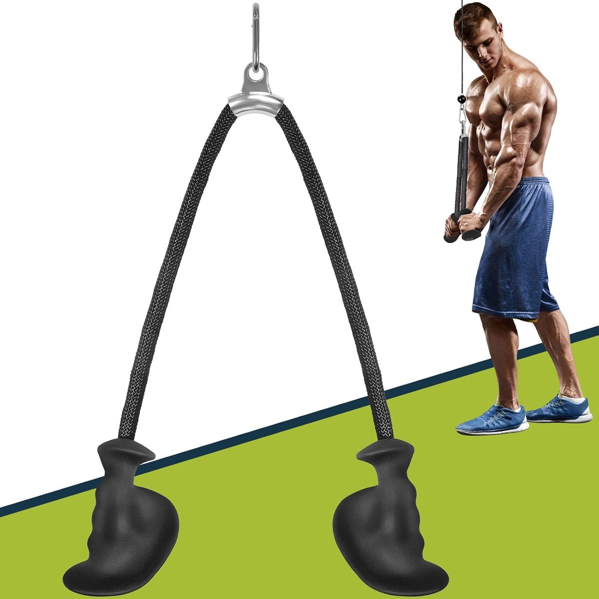 Ergonomische triceps touw pull down bevestiging, triceps touw LAT pull-down kabel machine bevestigingen, antislip rubberen grip voor triceps oefening, spiertraining - fitnessapparatuur voor