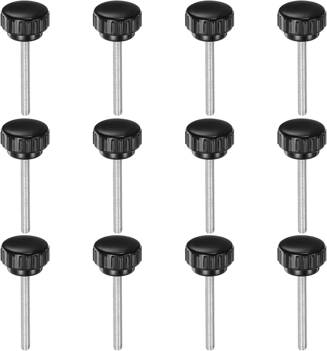 M5 x 50 mm metrische schroefdraad gekartelde spanknoppen handvat duimschroef op type 25 mm kunststof ronde kop schroefdraadstift knoppen zwart 12 stuks