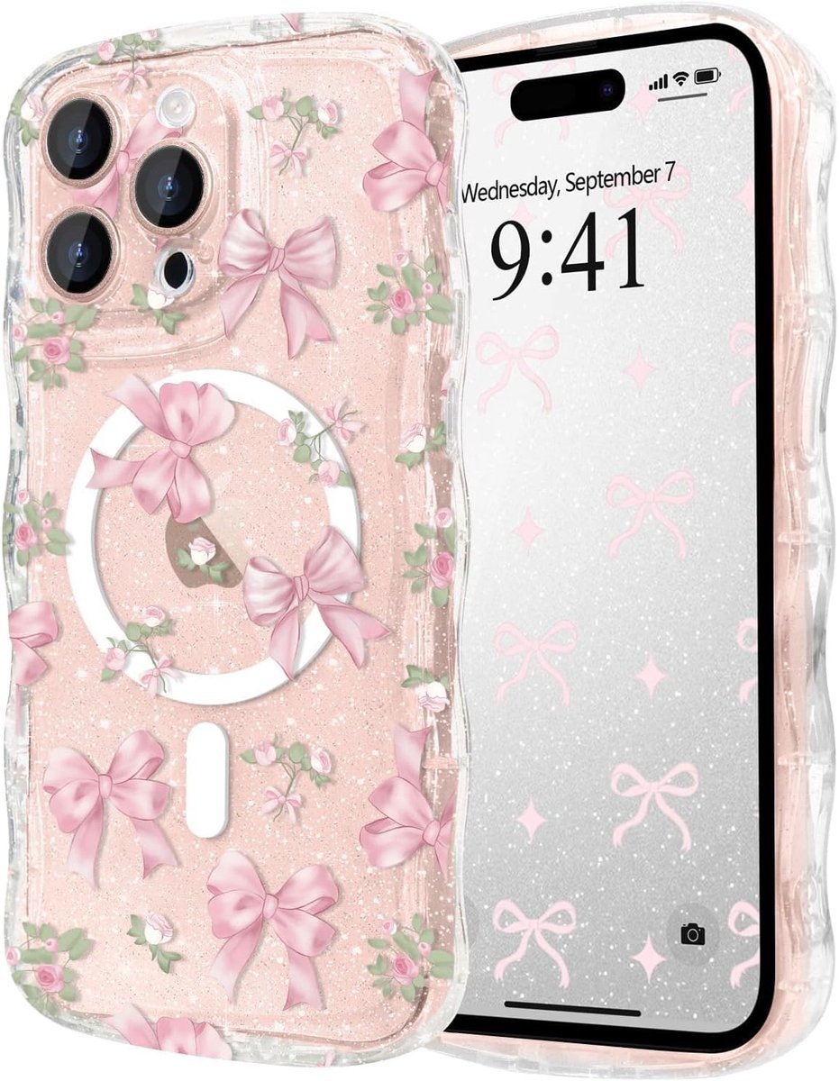 telefoonhoes voor iPhone 16 Pro Max, compatibel met MagSafe, transparante beschermhoes met boogpatroon, ontwerp met schattige golfrand, stijlvolle houder van duurzaam TPU-silikon