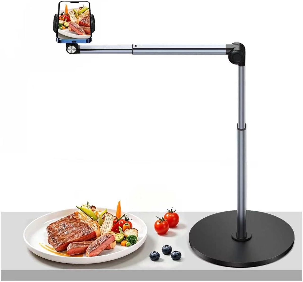 Duty Aluminium Overhead-telefoonhouder, 35cm Telefoonstandaard voor Opname, Flexibele Scharnierende Telefoonhouder voor Bureau voor Livestreaming, Vergaderingen, Koken Perfect voor Makers