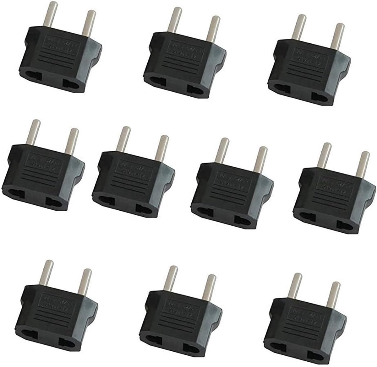 10 stuks US naar EU reisstekker geaard contactadapter, 2-pins CN China US USA Amerika naar 2-pins EU Frankrijk, Duitsland, Spanje, Egypte en meer