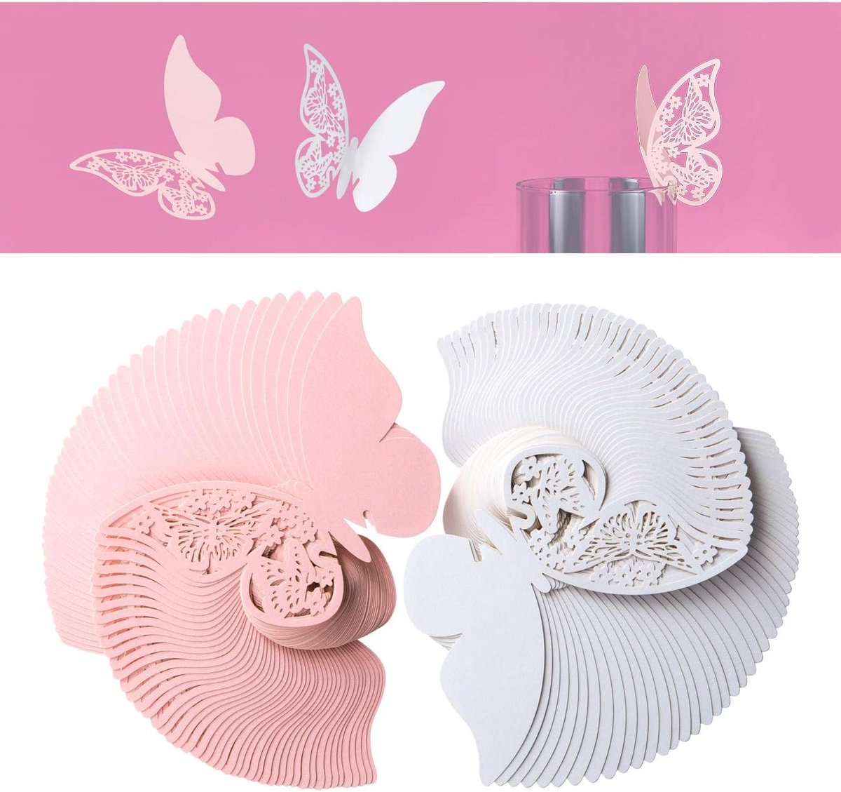 Tafelkaarten, bruiloft, naamkaarten, blanco, plaatskaarten, doop, communie, tafeldecoratie (vlinder)