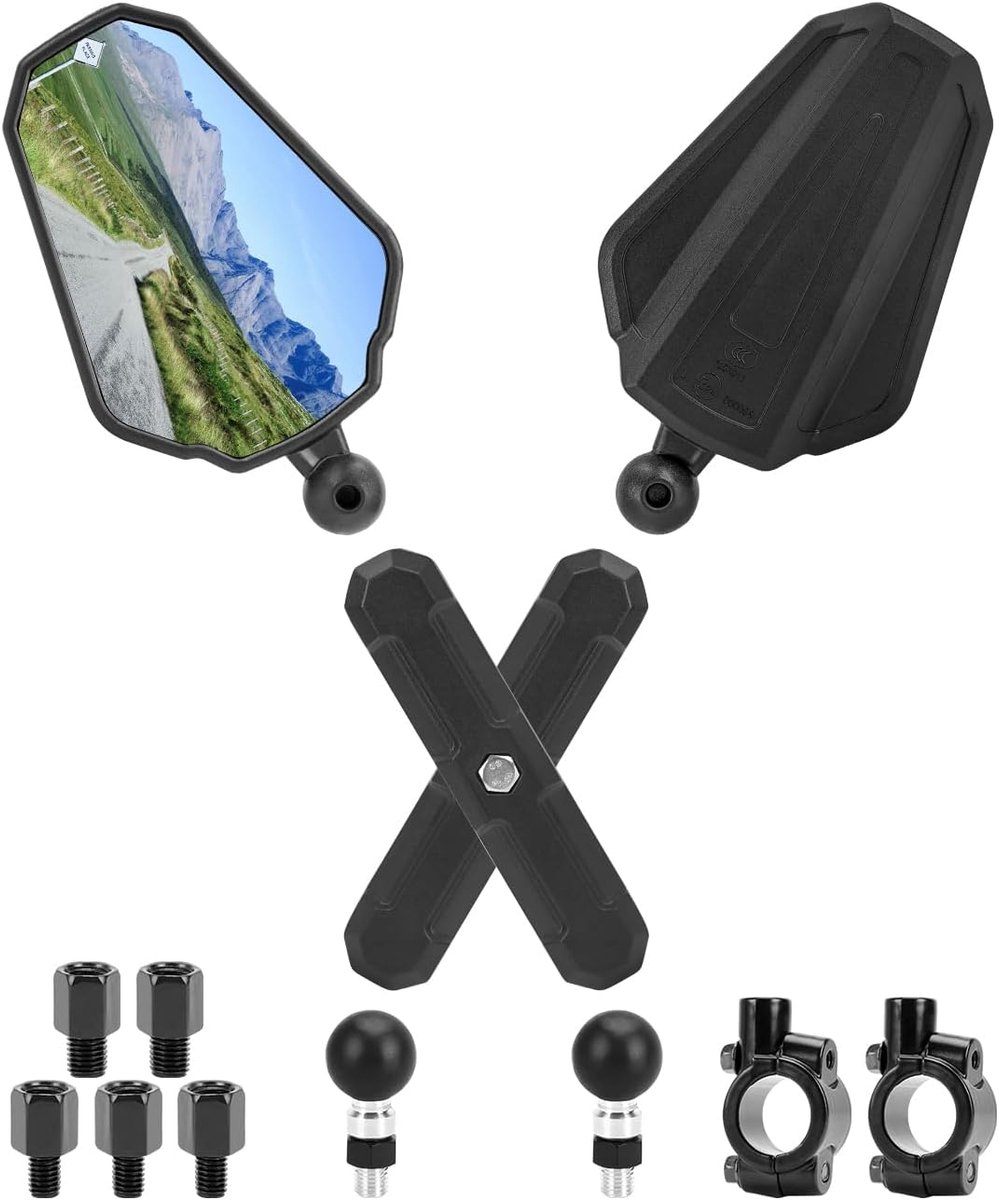 Universele achteruitkijkspiegel voor motorfiets, inklapbaar, offroad motorfietsspiegel, E-getest, 360° draaibaar, met rechtse schroefdraad en linkse schroefdraad, compatibel met scooters, ATV