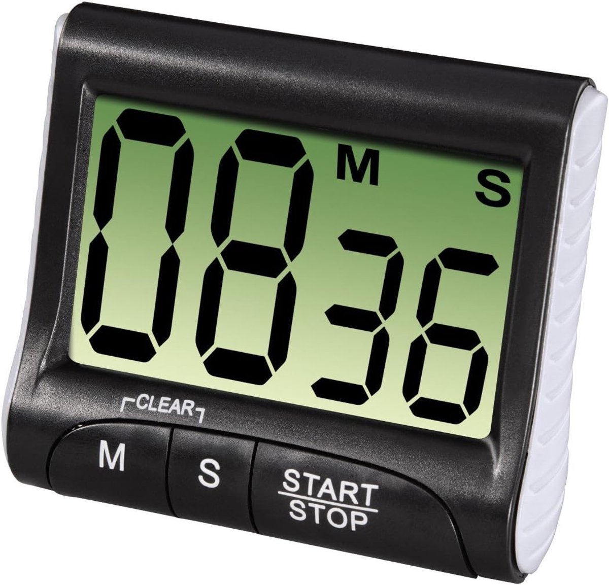 Digitale keukentimer met timer- en stop-klokfunctie (bevestiging via magneet, clip, hanger of standaard) werkt op batterijen, zwart