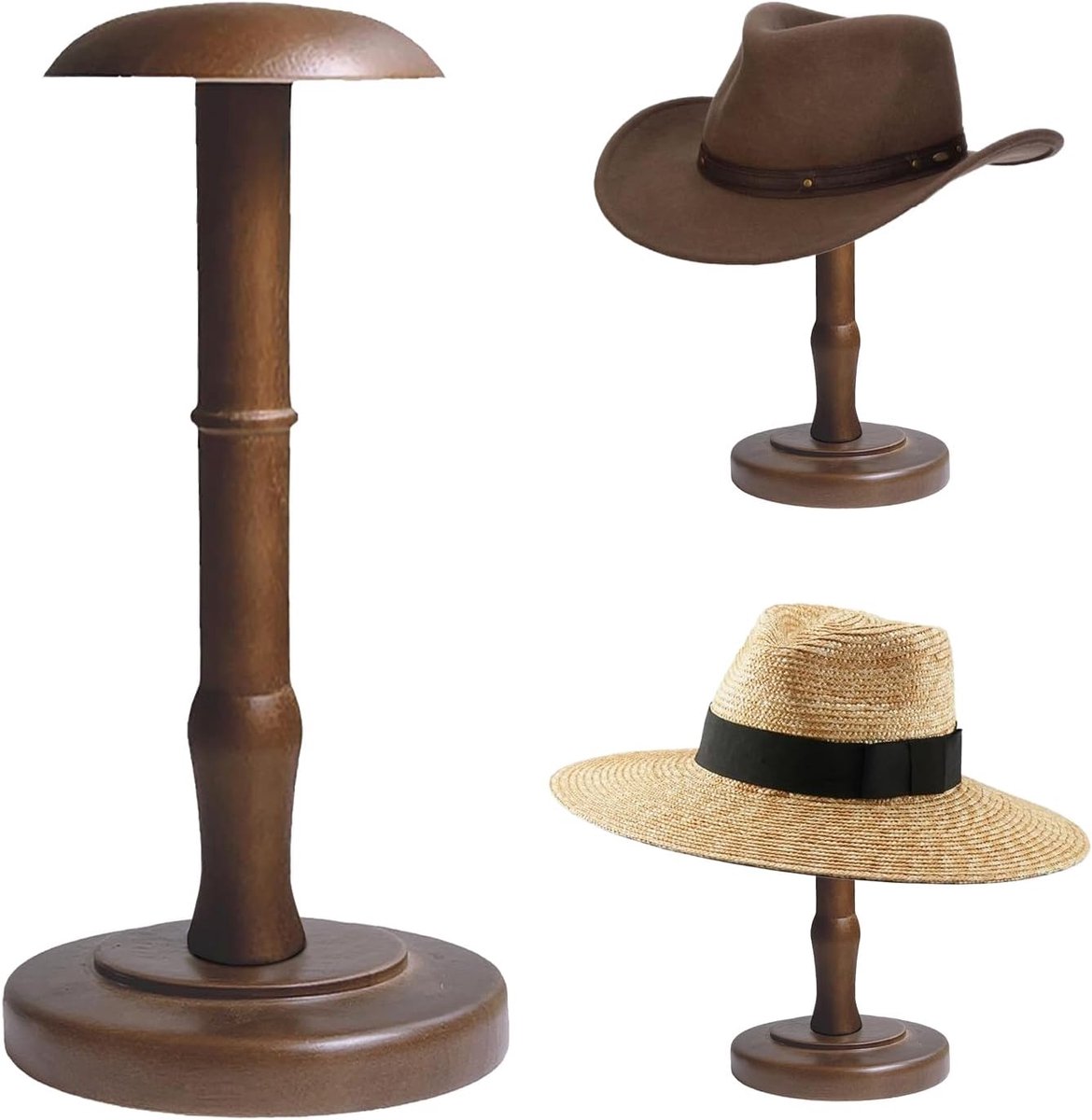 Hoedenrek Stand Rustieke Bruine Hoed Display Stand Tafelblad Cap Organizer Cowboy Hoeden Houder Pruik en Helm Stands voor Kast, Woondecoratie, Groot