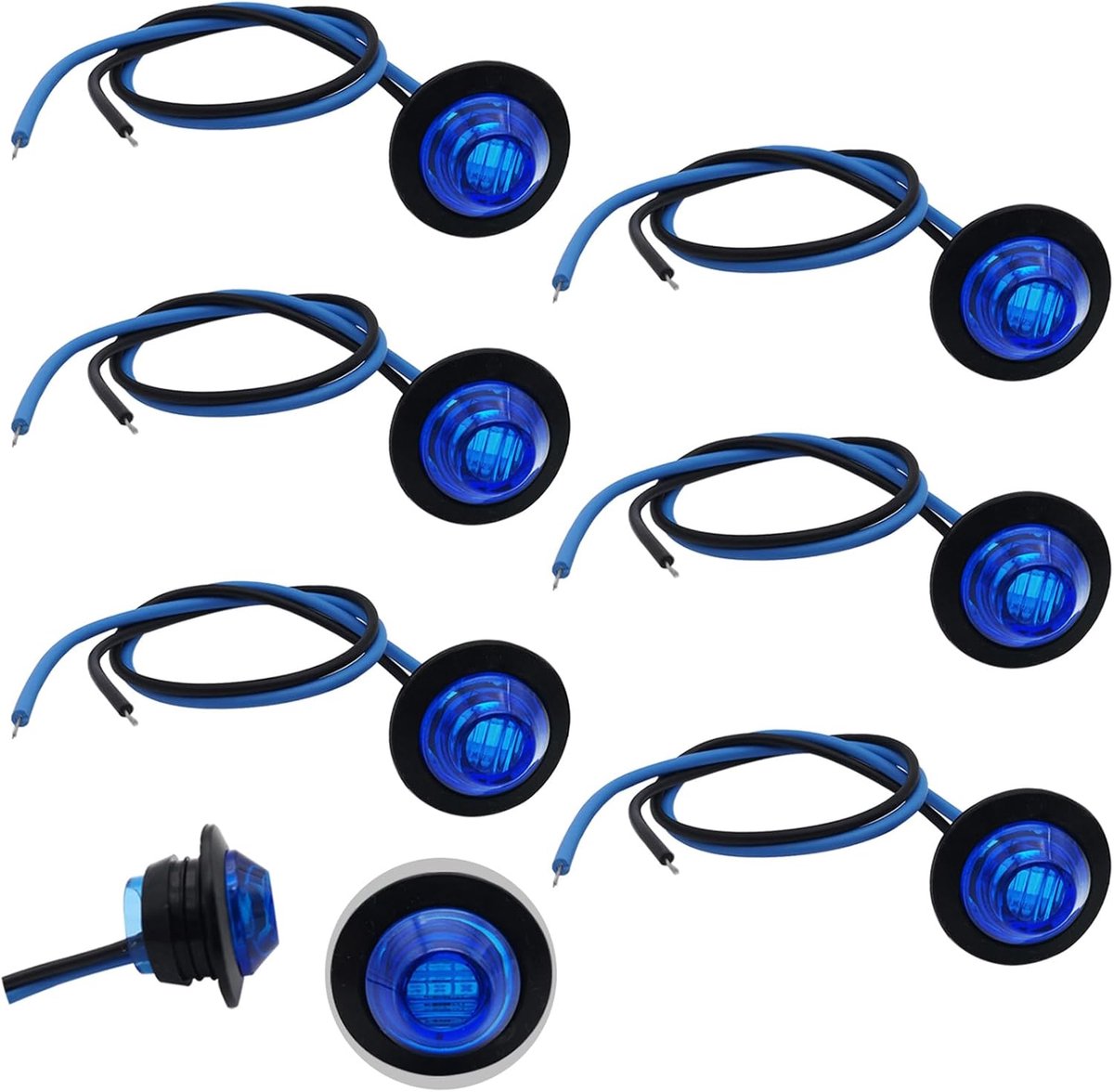 Blauw, CTRICALVER LED-markeringslichten, LED-zijlichten 12V/24V Universeel, 6 stuks aanhangerzijlichten, geschikt voor bussen, vrachtwagens, aanhangwagens, cabinelabels