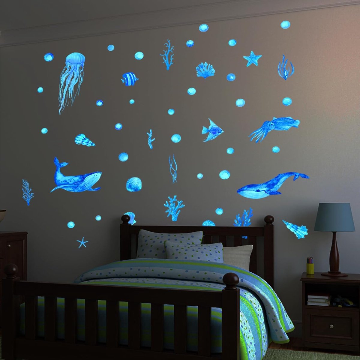 Muurstickers fluorescerende muurstickers lichtgevende stickers zee dieren walvis stickers zeewereld wezens kinderen decoratie muurstickers blauw