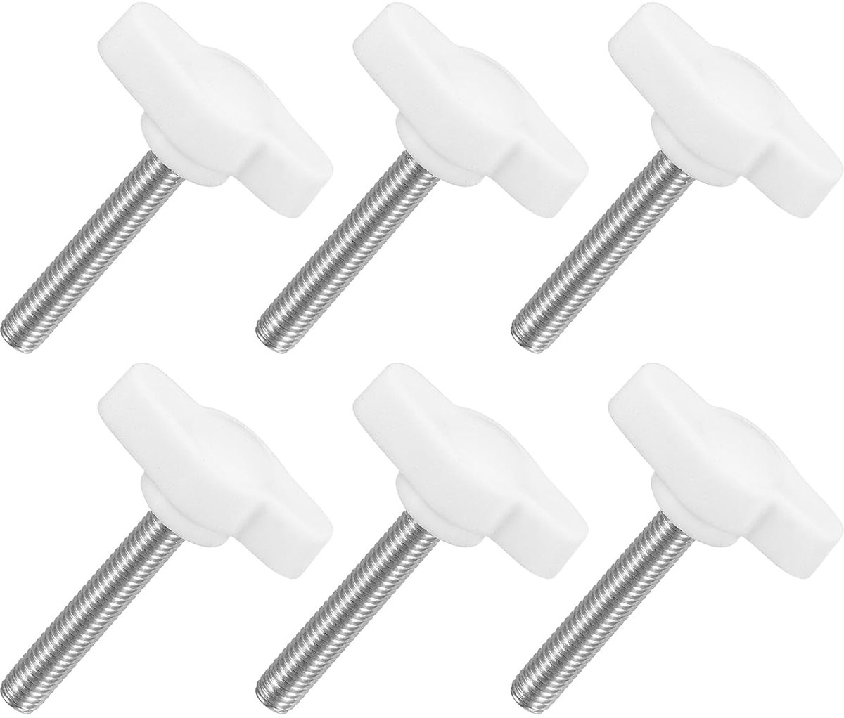 6 stuks T-vleugelgrepen met vlinder, spanknop schroef M5 x 30 mm buitendraad schroeven roestvrij staal 304 handvat 27 mm diameter voor reserveknop, wit