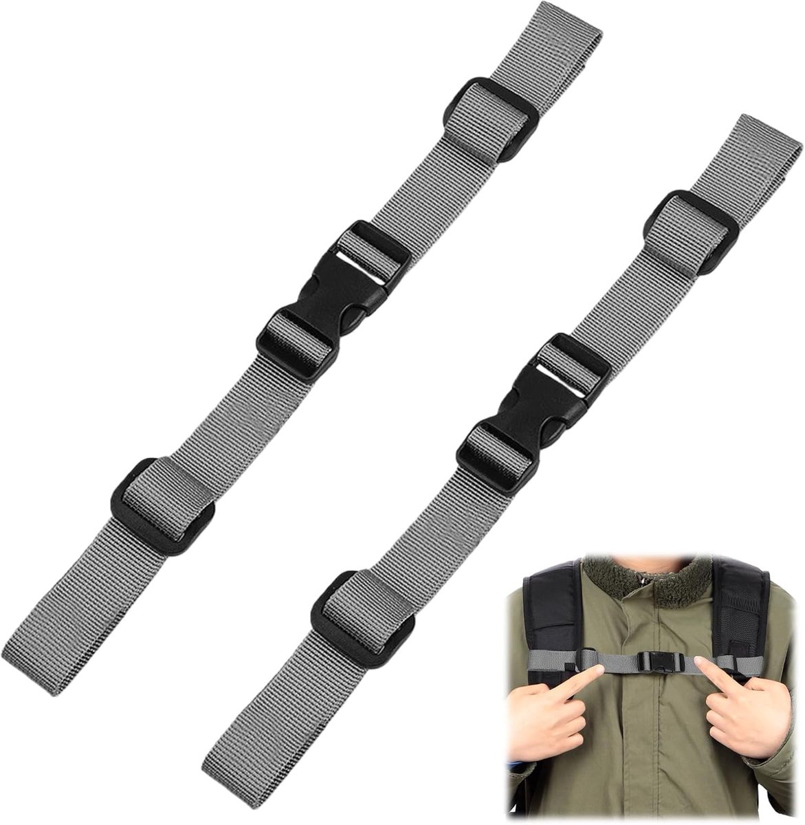 2 stuks verstelbare borstriem, rugzak, rugzakriem voor kinderen, van nylon met snelsluiting, antislip, duurzame borstband voor joggen, wandelen, reizen, klimmen