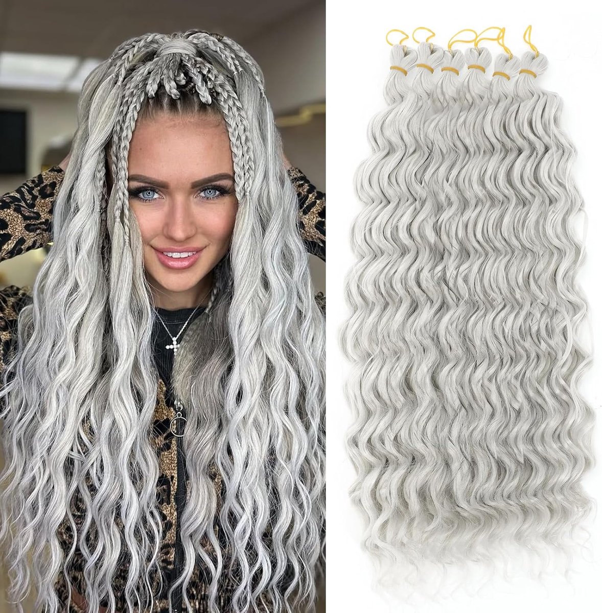 haakwerk hair extensions Deep Wave gehaakte vlechten Ocean Wave Haak Haar Zachte Synthetische Boheemse gekrulde watergolf gehaakte vlechten voor dames (56C#, 51 cm/6 stuks)