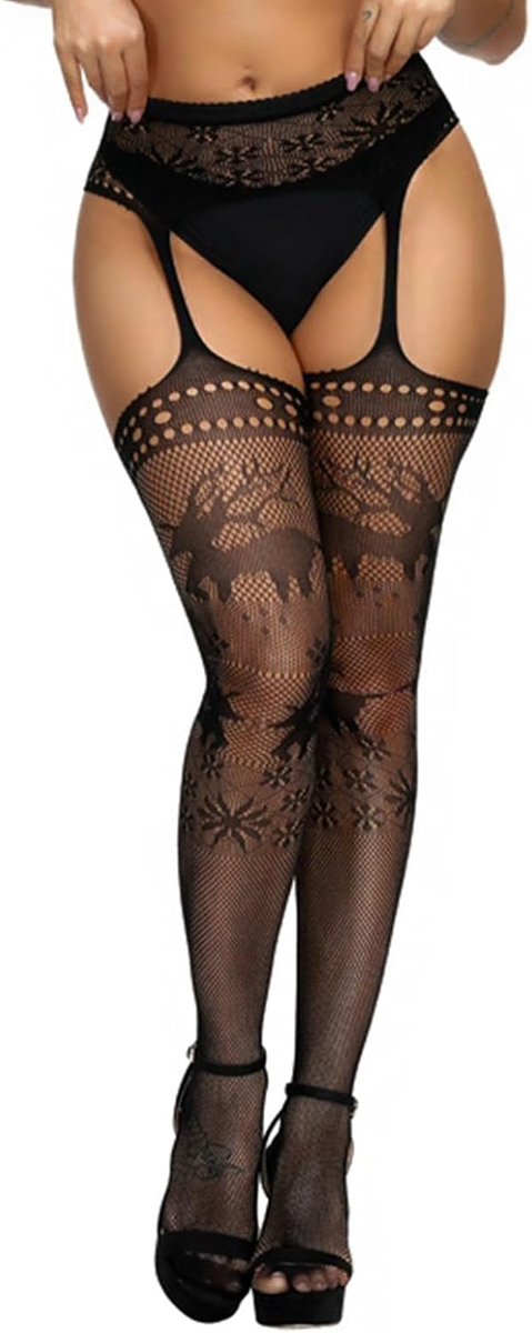 Vrouw dij hoge panty's met patroon panty's Garter visnet panty's