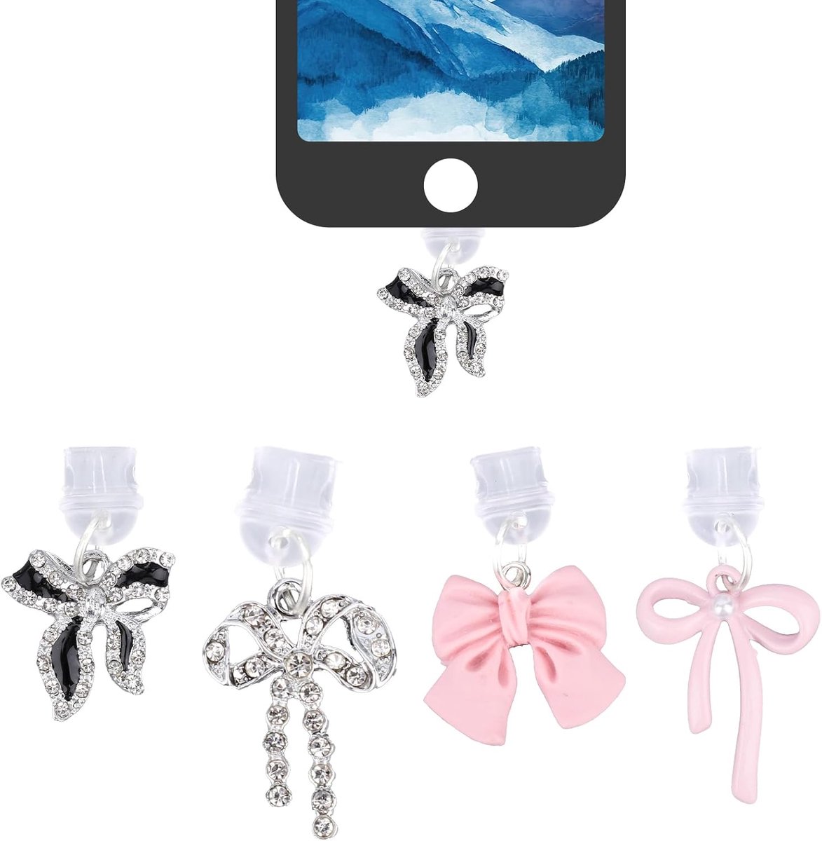 4 Stuks Bedels voor E-Readers, Creatieve Stofdoppen Bedels Type C voor Kindle of Mobiele Telefoon met type C Oplaadpoort Cadeau Boekenliefhebbers (Strikstijl)