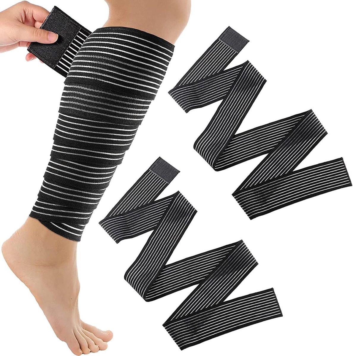 Set van 2 kniebandages, sportbandage, krachtsport, gecomprimeerde kniebandage voor armen, ellebogen, kuiten, hand, enkel, pols, knie (180 cm)