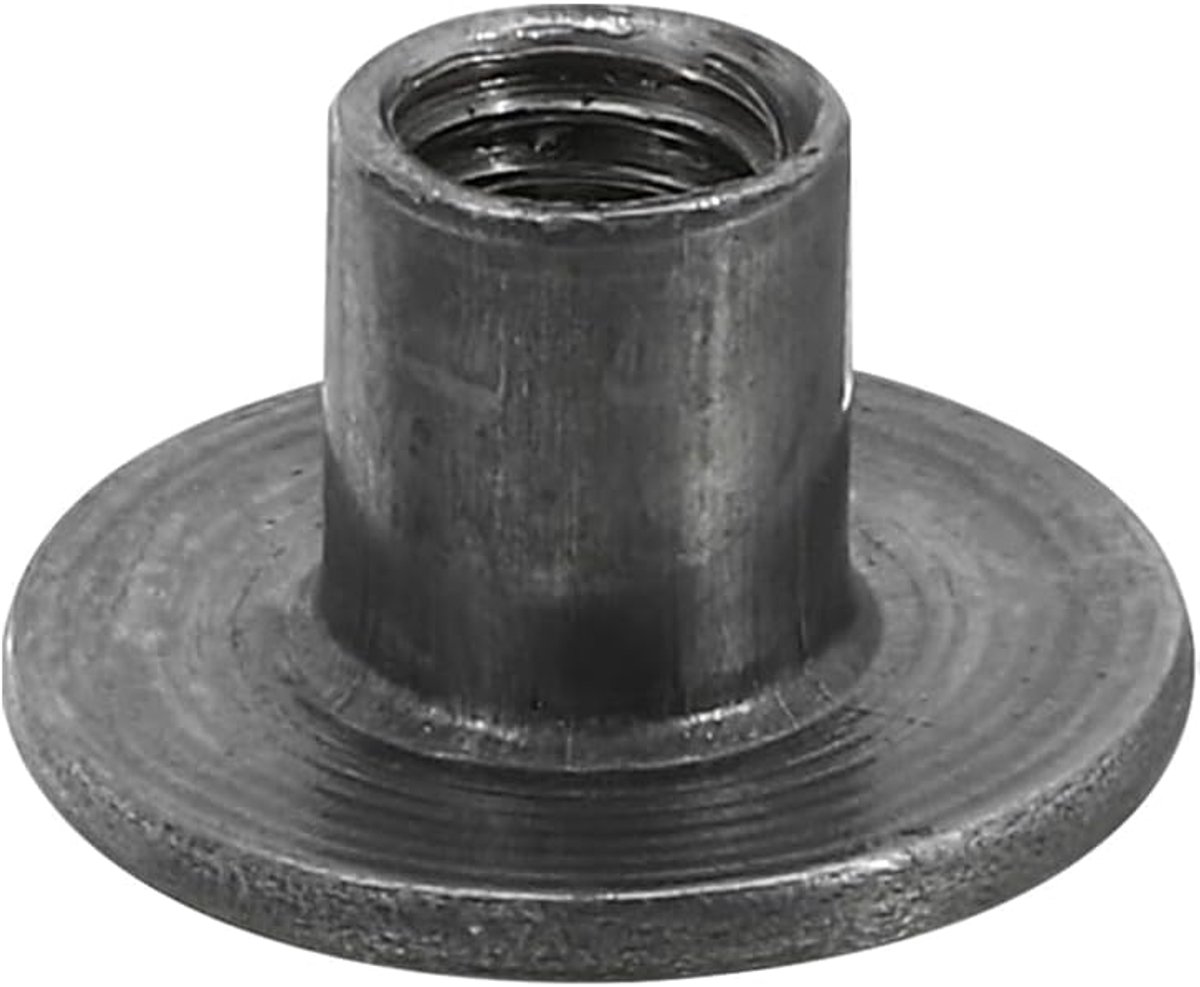 T-moeren M5, 12 stuks koolstofstalen T-moeren met ronde bodem, lasbaar 8 mm hoog, gat doorgangsgat, plaatmoeren met binnendraad, donkergrijs