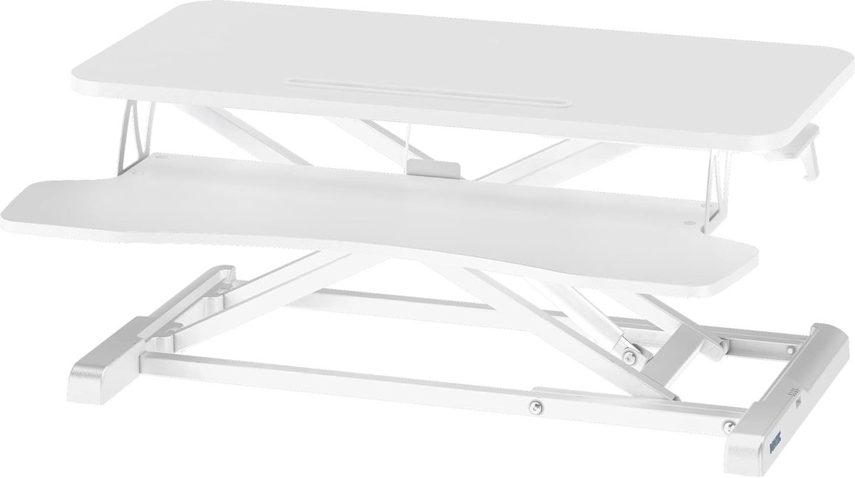 Verstelbare Sit-Stand Desk Converter - Dual Tier Ergonomische Computerwerkstation, Zittende Converter met Groot Platform, X-Frame Riser voor PC, Laptop, Toetsenbord, Computerbureau tot 15kg