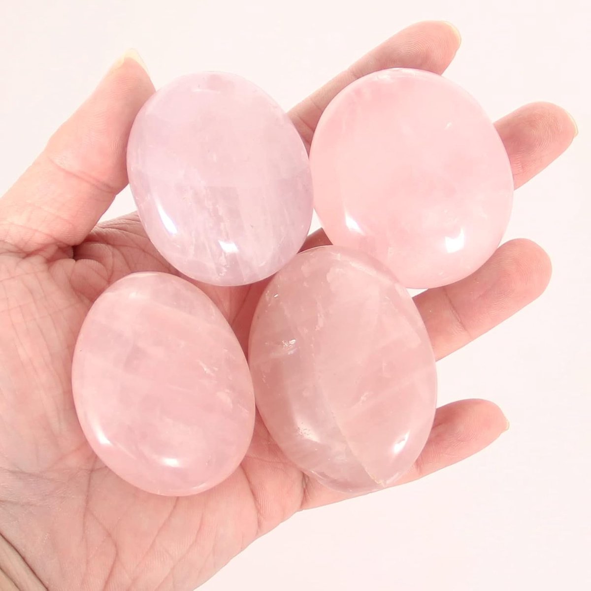 Rozenkwarts stenen om in de hand te houden, 4 stuks rozenkwarts kristalsteen natuur edelstenen, zeepsteen, glad helend kristal, zorgensteen