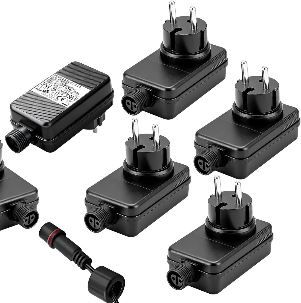 voedingsadapter 12V 2A 24W, 5 stuks IP44 waterdicht voeding LED adapter tuinspotter netadapter voor tuinverlichting, kerstverlichting, lichtslinger, lichtnet, EU-stekkeradapter