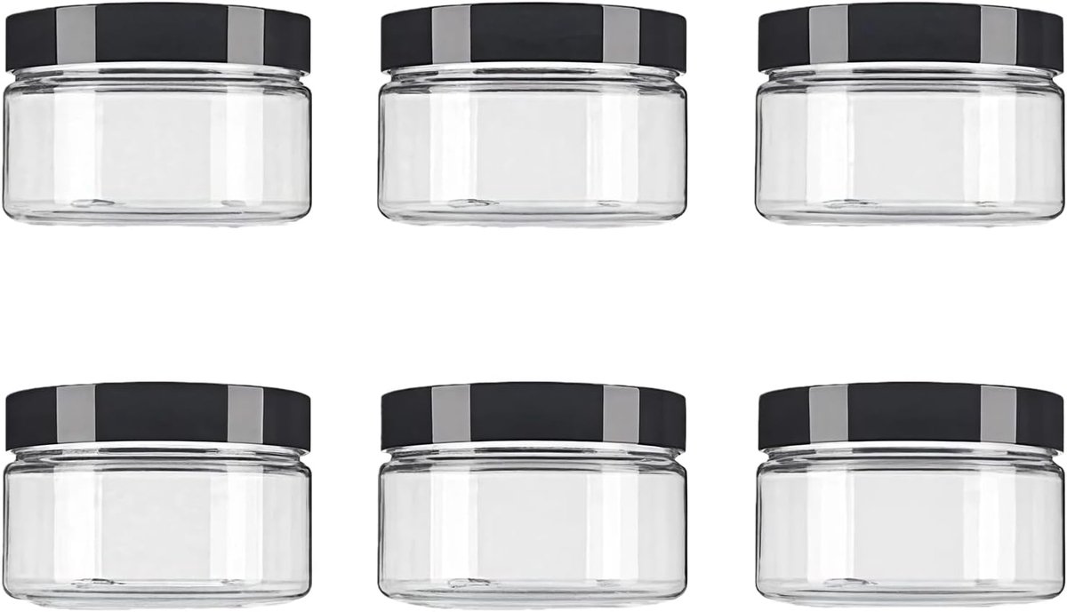 SnelShoppen - 6 Stuks 250G Transparante Plastic Cosmetica Potten Met Zwarte Deksel - Ronde Opbergcontainers Voor Crème, Lotion, Ointments, Voedsel, Ma