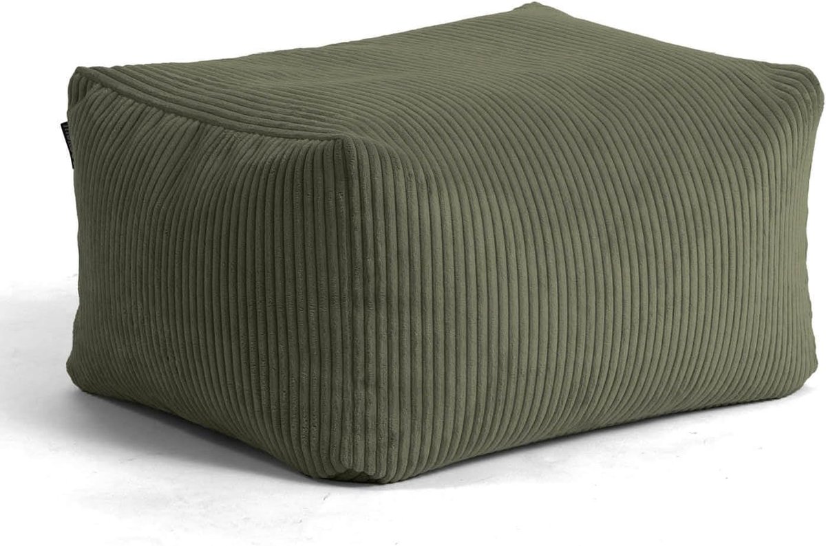SnelShoppen - Pouf of kruk met corduroy bekleding 'De ruststifter', voetenbankje of bijzettafel in olijfgroen, 65x55x35 cm, veelzijdig gebruik voor wo