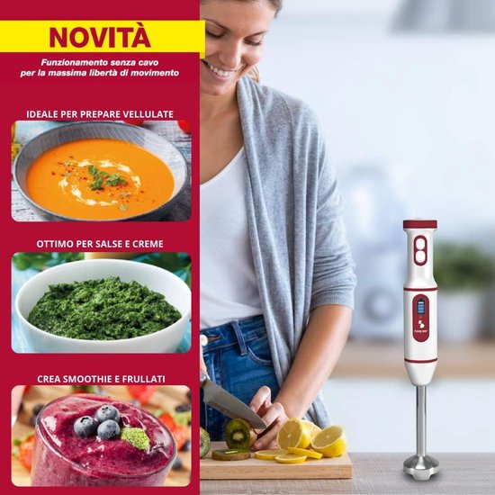 Dompelmixer Draadloos - Handmixer USB - Snel Mixen - Oplaadbaar Via USB - 60 Watt - Rood Wit — afbeelding 5