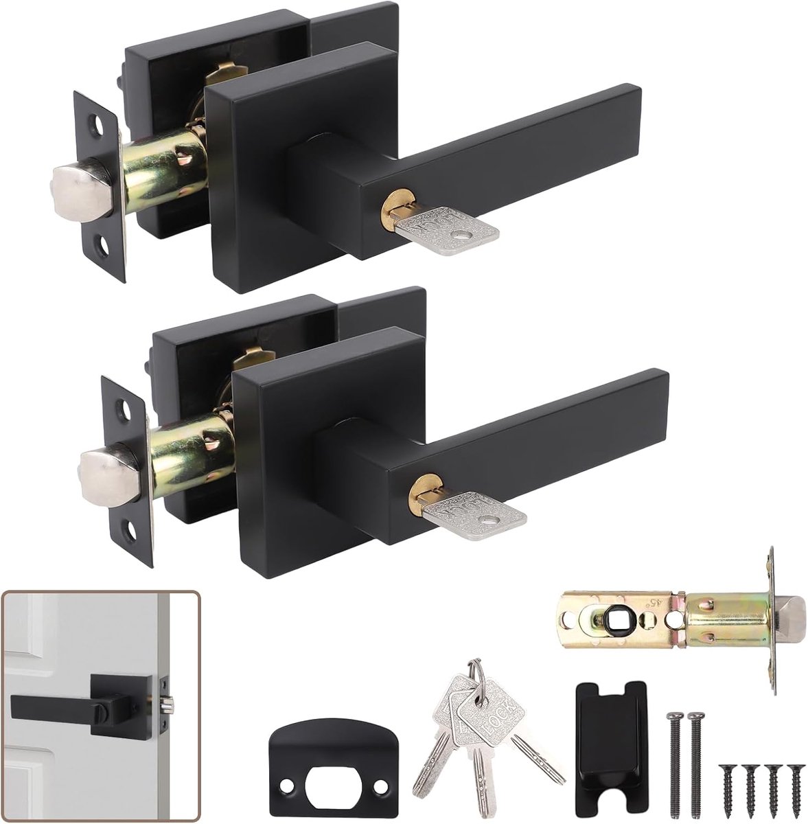 SnelShoppen - Zwarte Deurhandle met Sleutel voor Slaapkamer, Badkamer en Kantoor - Reversibel voor Links en Rechts - 2 Stuks van Hoogwaardige Aluminiu