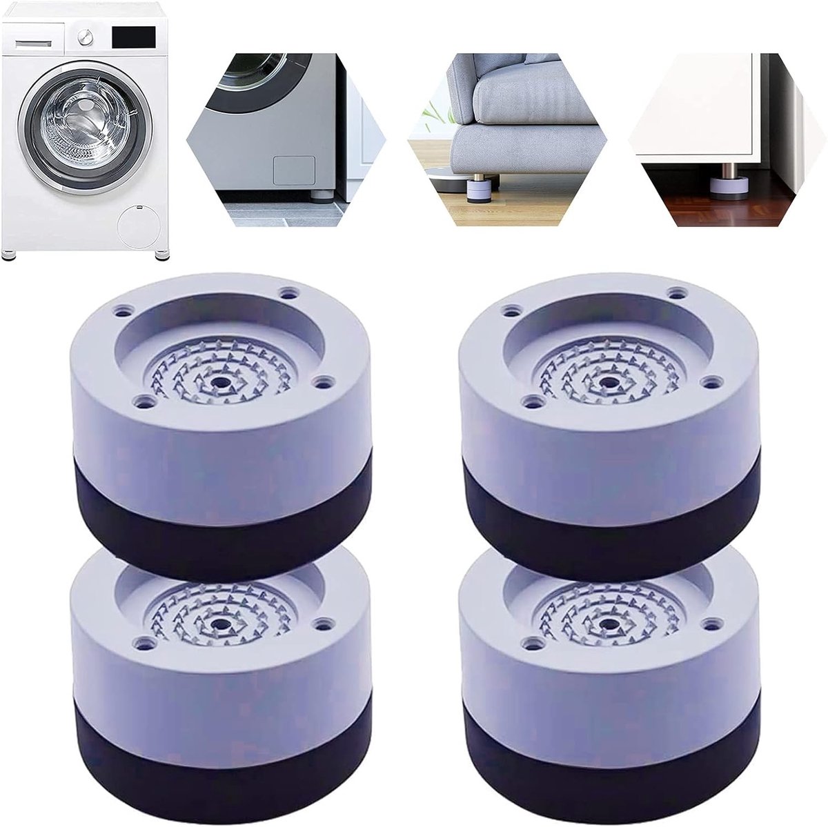 Anti-vibratie voetjes voor wasmachines - 4 stuks rubberen pads voor demping, stabiliteit en geluidsreductie