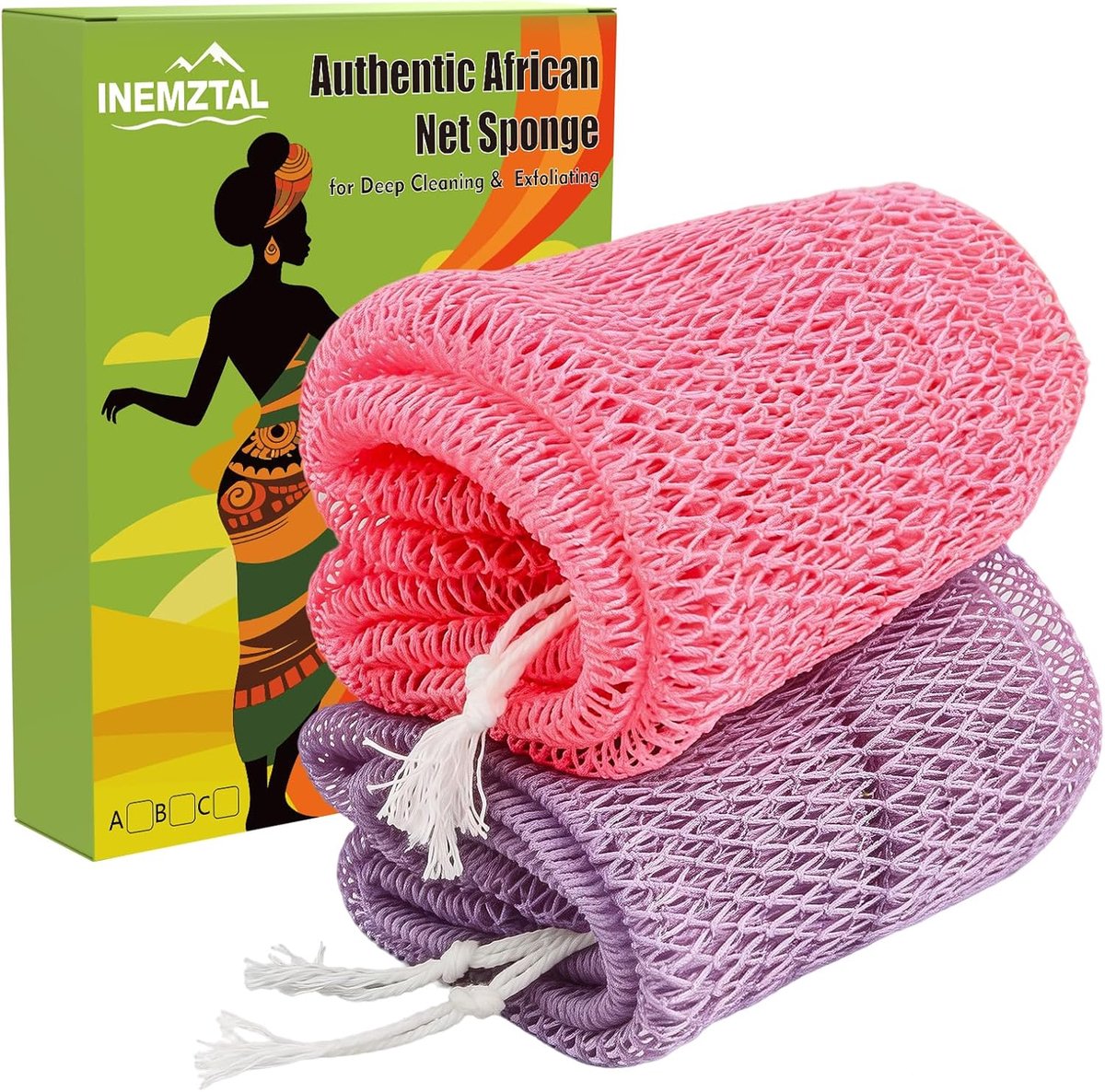 SnelShoppen - African Net Spons Authentic (Set van 2) - Exfoliërende Douche Spons, Lichaamswrijfmiddel voor Diepe Reiniging en Exfoliatie, Perfect Cad