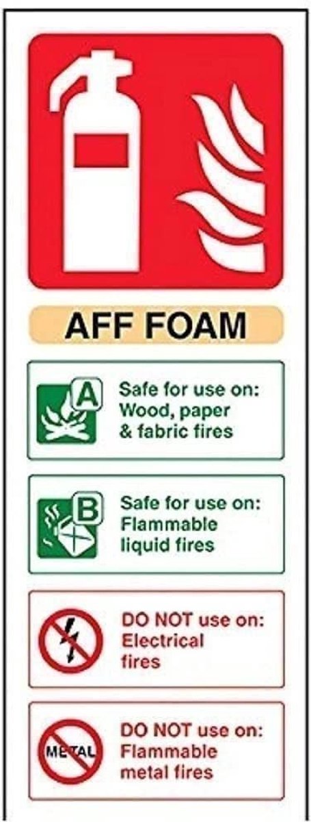 SnelShoppen - Brandblusser Signaalbord - AFF Schuim ID - Stevig Kunststof - 75mm x 200mm - Beige/Zwart/Groen/Rood - Veilig voor Hout, Papier & Stof Br