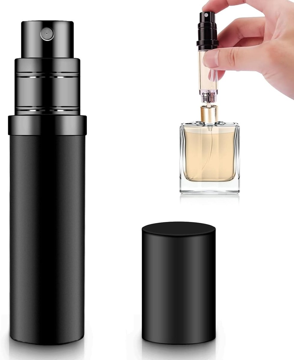 Navulbare Reisverstuiver Parfum - Aluminium Zwart - 5ml Compact - Lekvrij - Voor Onderweg