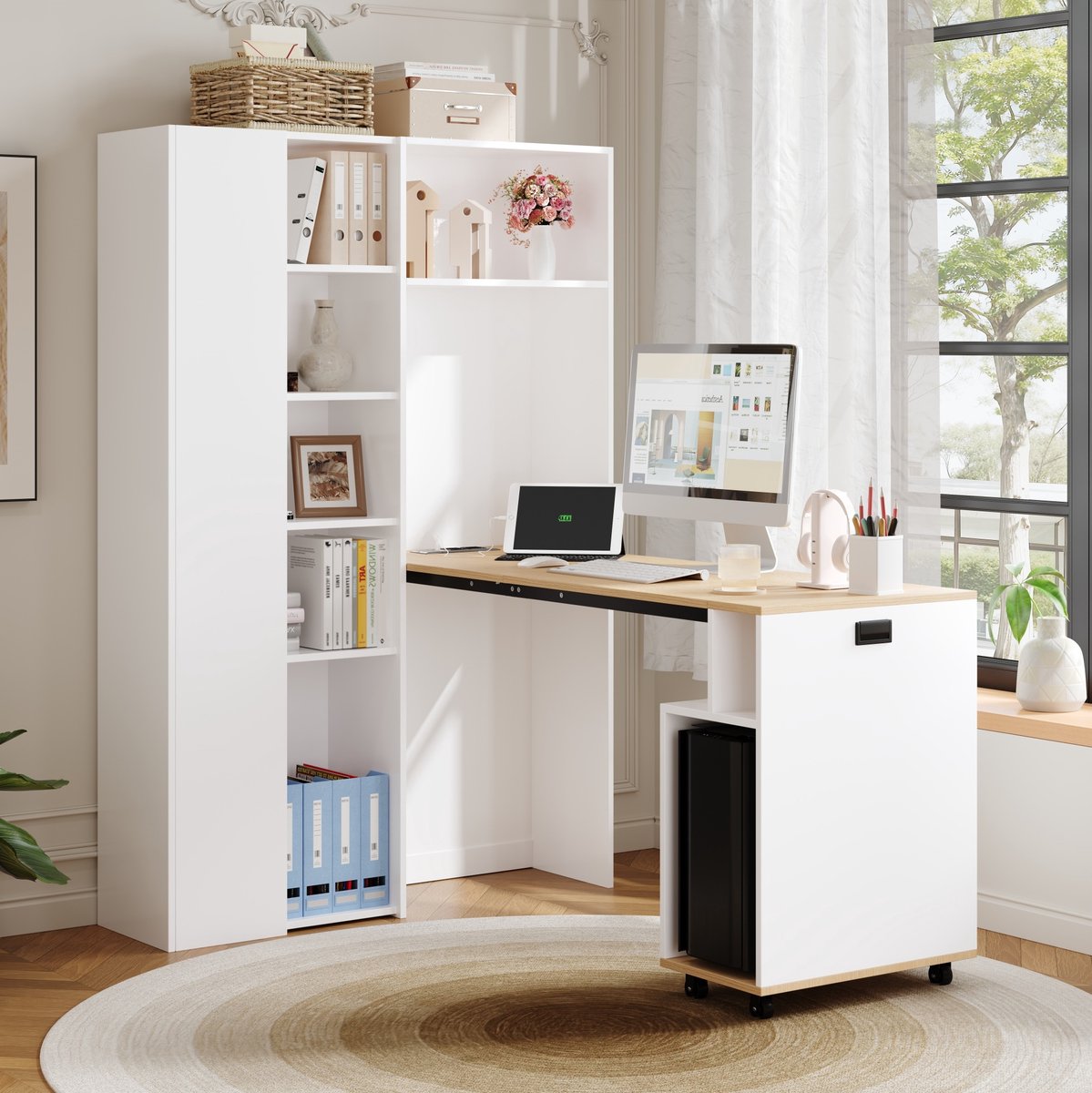 COVREO Bureau 104,5x30,5x160 cm wit, MDF met opbergruimte en stopcontact