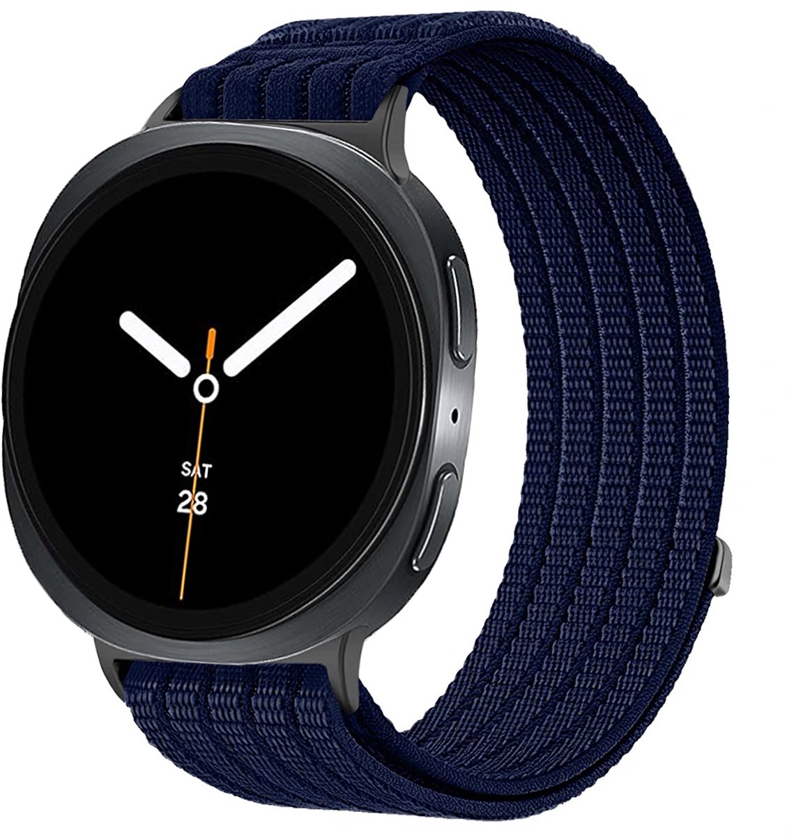 Stravo Nylon Sportbandje met Klittenband – Geschikt voor Samsung Galaxy Watch 9 (40/44mm) / Watch 8 (40/44mm) / Watch 8 Classic (46mm) – Ademend Horlogebandje met Verticale Geweven Structuur – Blauw