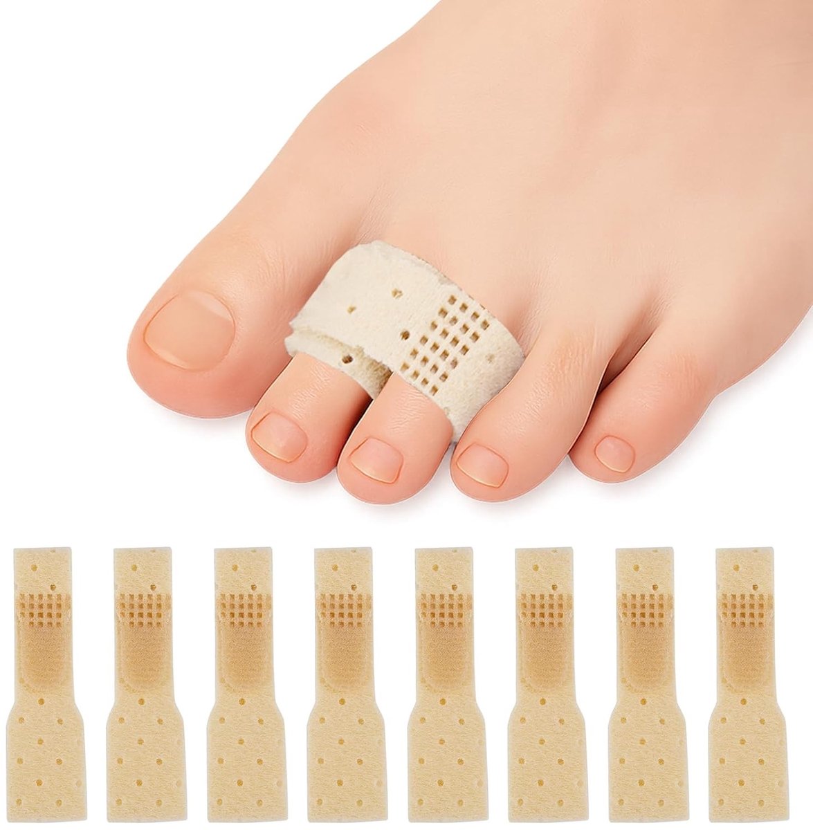 Set van 8 Ademend Hammer Toe Correctors, Teenspreader en Verstelbare Hulpmiddelen voor het Corrigeren van Gebogen of Overlappende Tenen in Beige