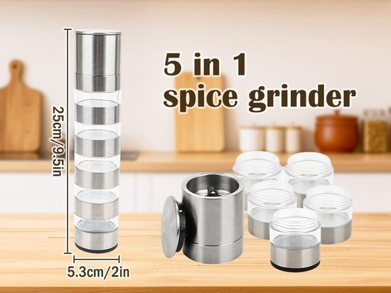 5-in-1 kruidenstrooier voor camping en outdoor, draagbare kruidenpotjes en molen, perfect voor reizen, picknicks en keukenaccessoires — afbeelding 5