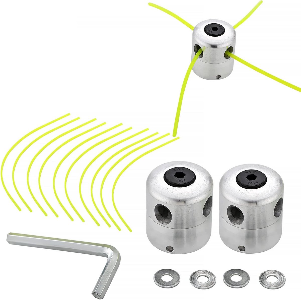 SnelShoppen - Aluminium Draadkop voor Bosmaaier, Dubbele Draadspoel, Nylon Draadset (2 Draadkoppen + 10 Draden) voor Tuinonderhoud en Snoeien