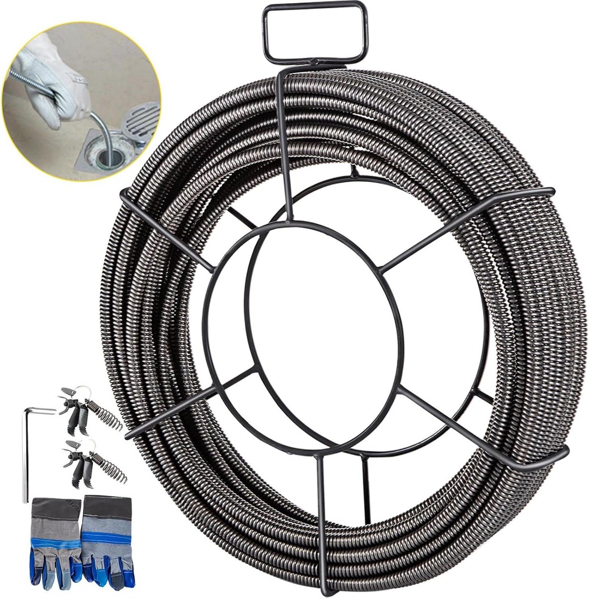 Riool Reinigingskabel - Afvoerslang Ontstopper - Afvoer Ontstoppen - Massief Stalen Kern - 75ft x 3/8Inch - Zwart