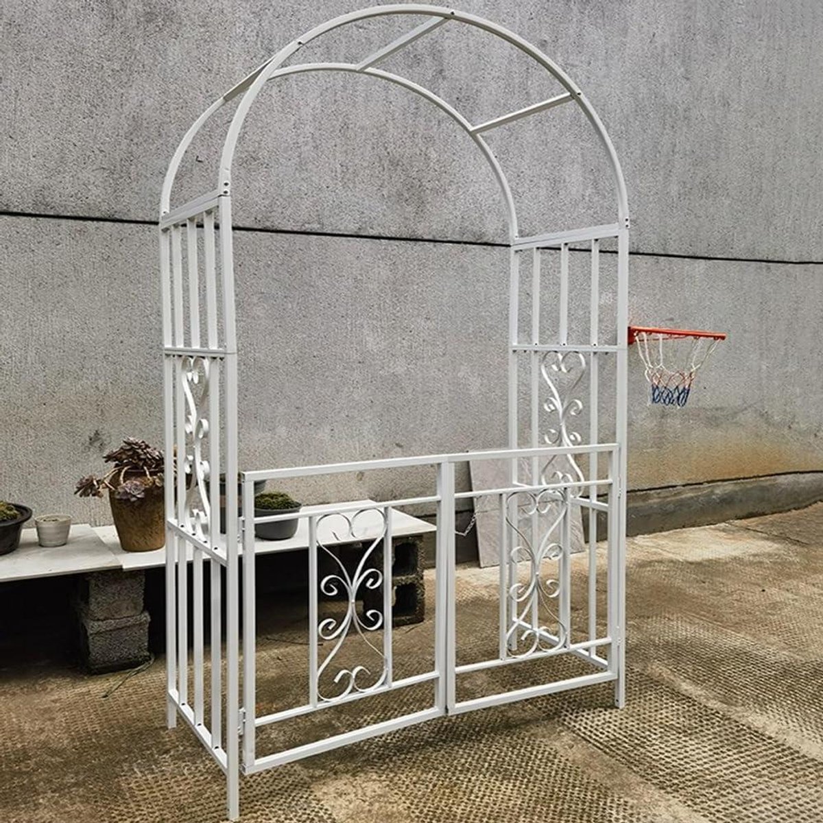 Rozenboog met Poort - Tuinboog Klimrek - Planten Versieren - Afsluitbare Poort - 210x114x52 cm - Wit
